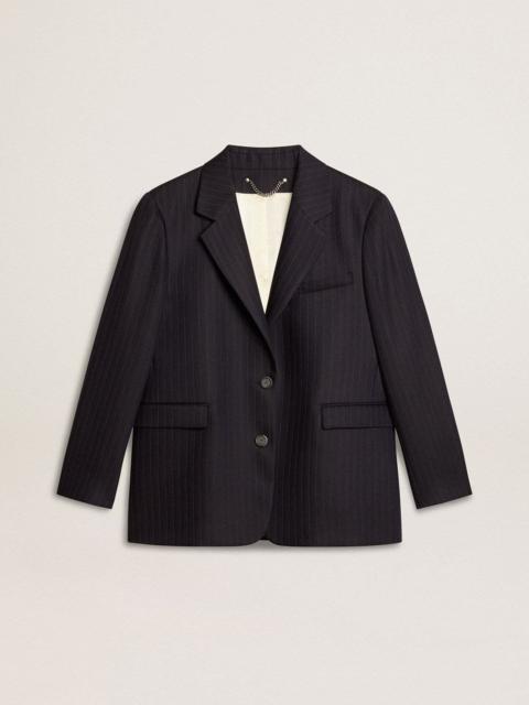 Women's midnight blue wool single-breasted blazer