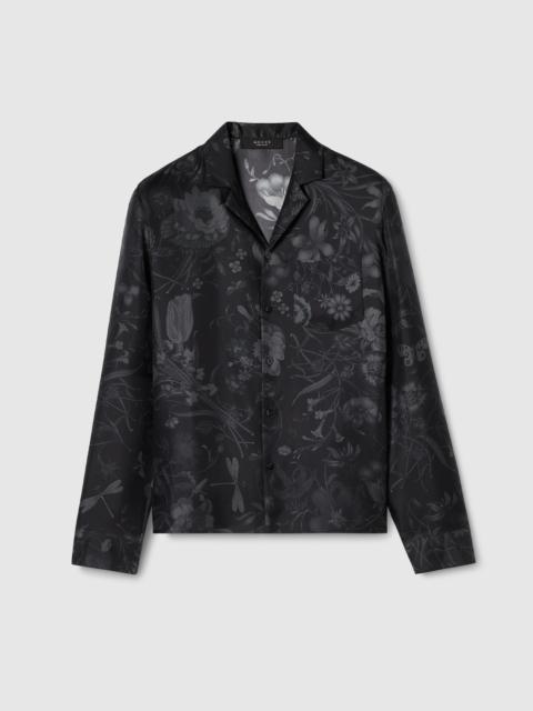 Printed silk twill bowling shirt
