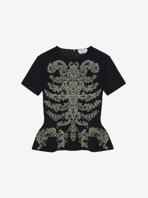 Lace Ribcage Jacquard Peplum Top