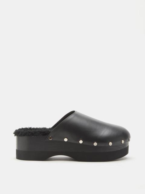 Clog / Black Leather Shearling