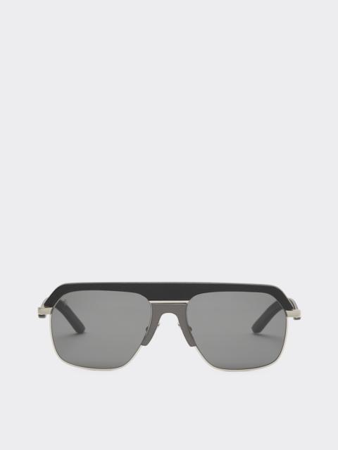 Ferrari sunglasses in matte silver metal with gray polarized lenses