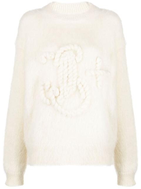 logo-embroidered chunky-knit jumper
