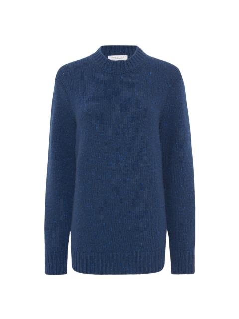 Alfie Knit Sweater in Electric Navy Speckled Aran Cashmere