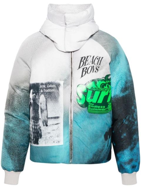 graphic-print hooded puffer jacket