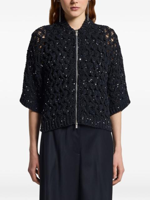 sequin zip-up cardigan
