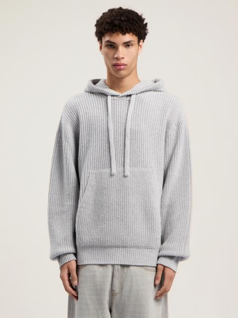 Curved Logo Rib Knit Hoodie