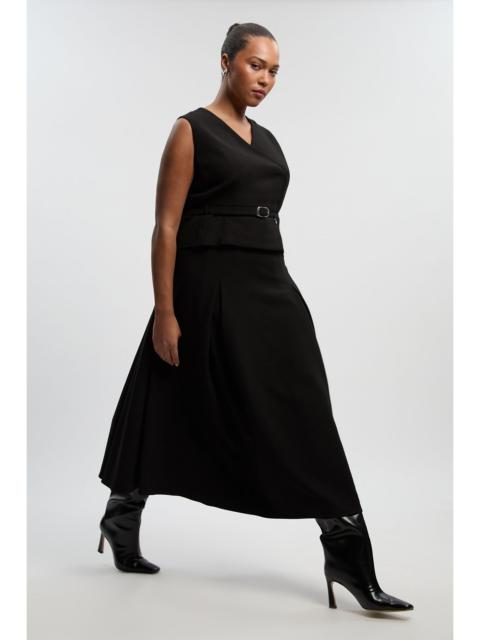 Plus Size Compact Essential Belted Tailored Full Midi Dress