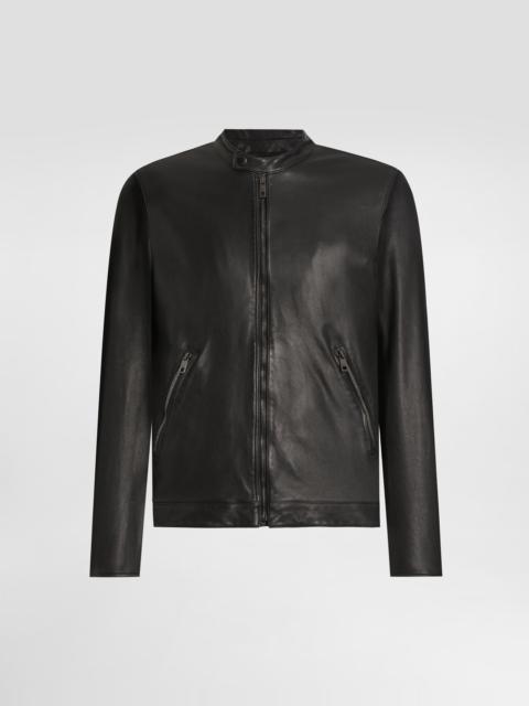 Leather jacket with zipper