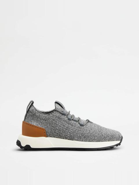 SOCK SNEAKERS IN TECHNICAL FABRIC AND LEATHER - GREY, BROWN