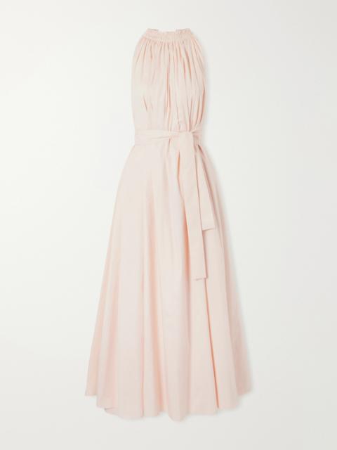 Belted Pleated Cotton-blend Maxi Dress