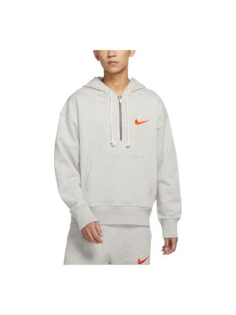 Men's Nike Embroidered Logo Half Zipper Hooded Knit Pullover Gray DM5280-050