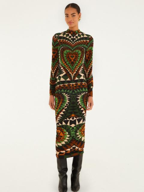 Multicolor Heart Deco Long Sleeve Jersey Midi Dress