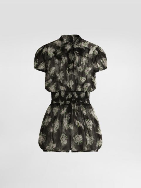 Small flower bouquet-print chiffon jumpsuit