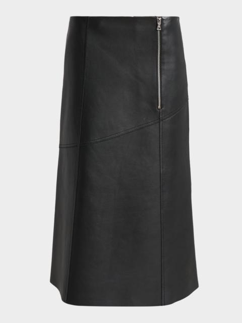 Paneled Leather Midi Skirt