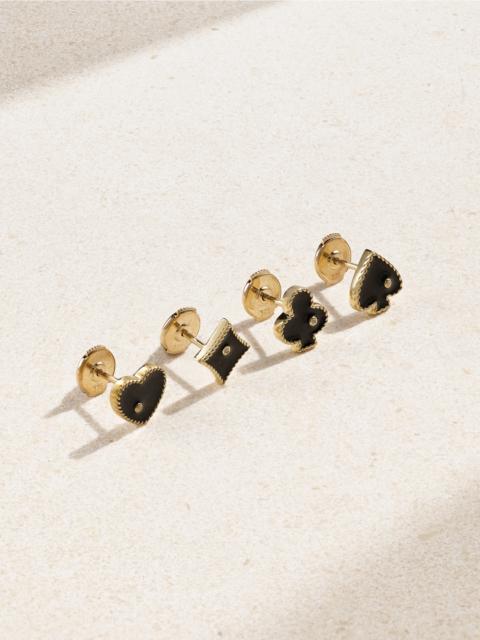 Set Of Four Puces Casino 9-karat Gold, Enamel And Diamond Earrings