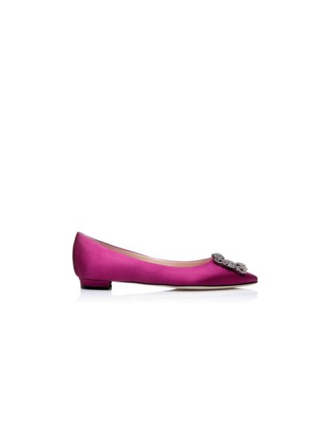 Dark Fuchsia Satin Jewel Buckle Flat Shoes