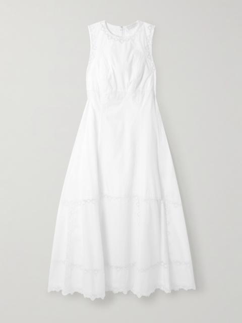 Anela Embroidered Tulle-trimmed Cotton-poplin Midi Dress
