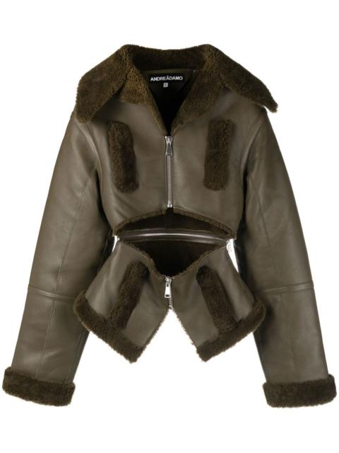cut-out shearling-trim leather jacket