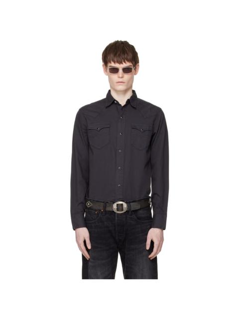 Black Slim Fit Twill Western Shirt