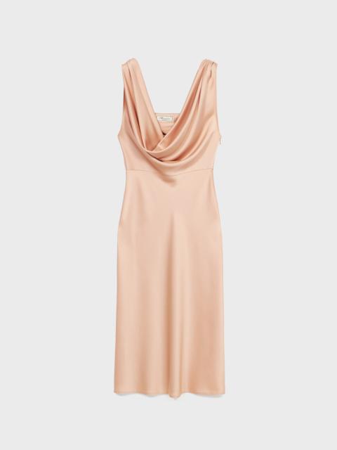 MIDI DRESS IN SHINY SATIN WITH DRAPED NECKLINE