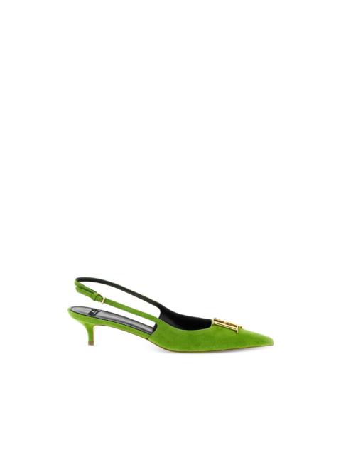 metal logo suede slingbacks