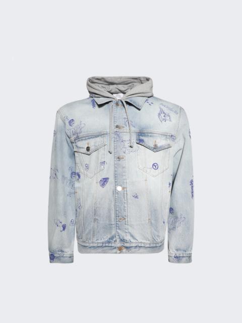 Scribbled Hooded Jacket Light Blue