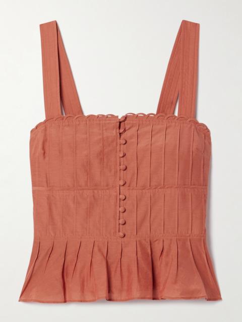 Pintucked Cotton And Silk-blend Peplum Tank