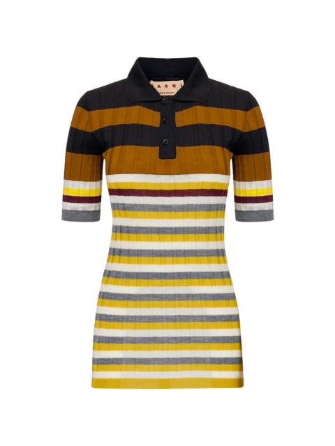 SHORT SLEEVE POLO NECK TOP WITH MIXED STRIPES