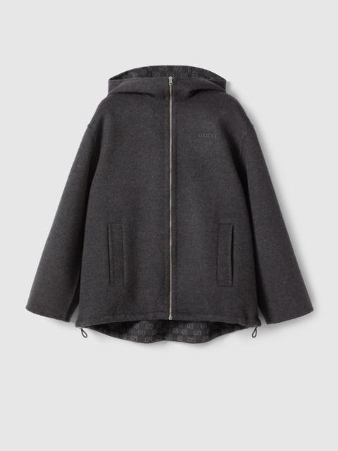 Embroidered wool and silk hooded jacket