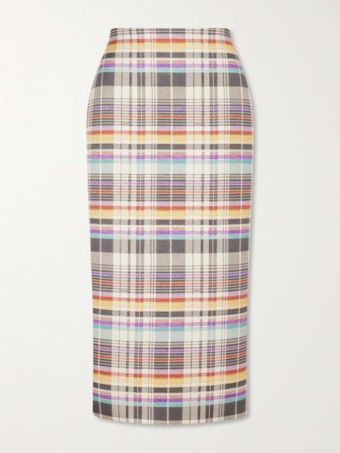 Mercer Bonded Checked Wool And Silk-blend Midi Skirt