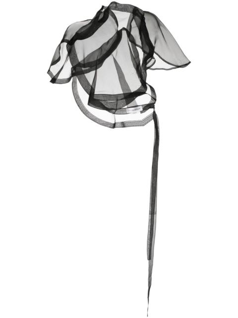 asymmetric semi-sheer cropped top