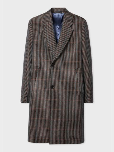 Brown Multi-Houndstooth Wool-Blend Overcoat