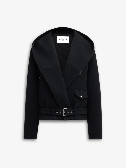 HOODED WOOL BIKER JACKET