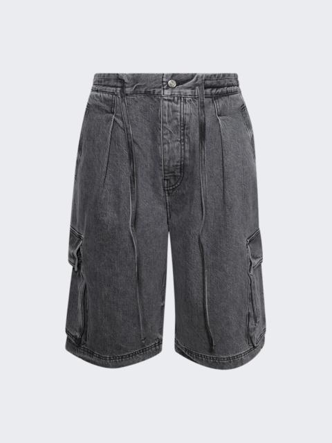 Washed Pleated Cargo Shorts Grey Wash