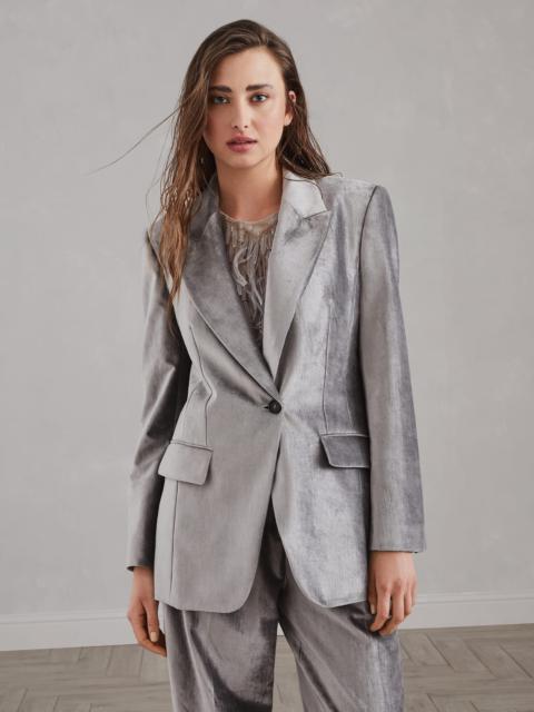 Cotton and viscose sleek velvet blazer with monili
