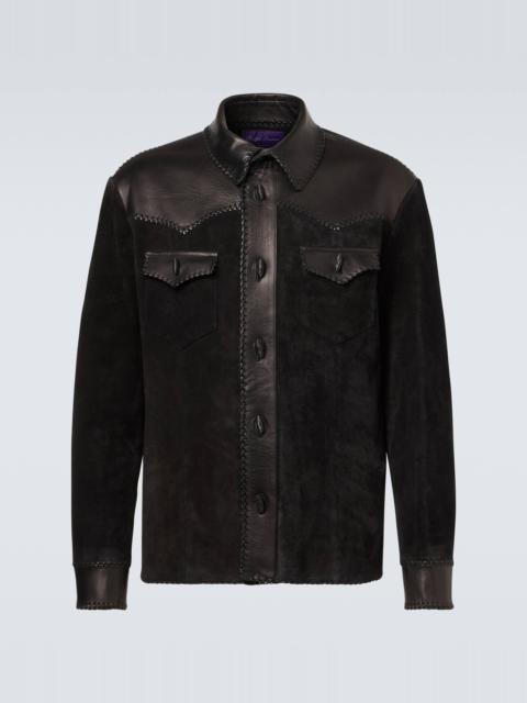 Leather-trimmed suede overshirt