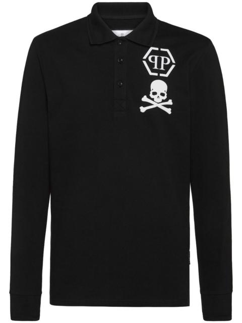 skull-print cotton polo shirt