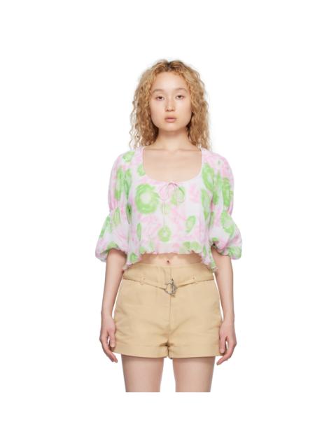 Pink & Green Pleated Blouse