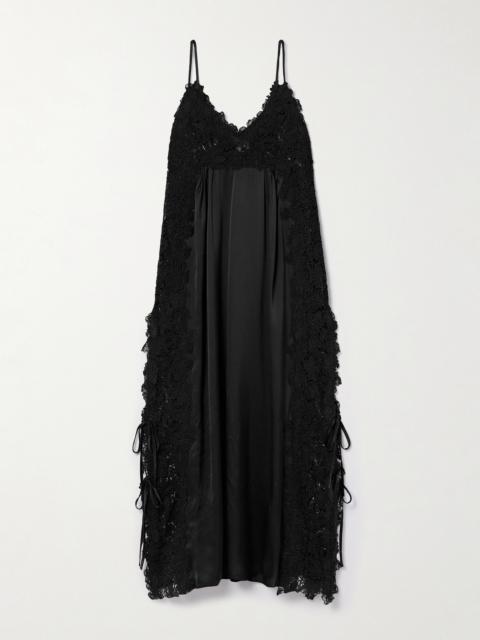 Somaly Tie-detailed Guipure Lace And Silk-satin Midi Dress