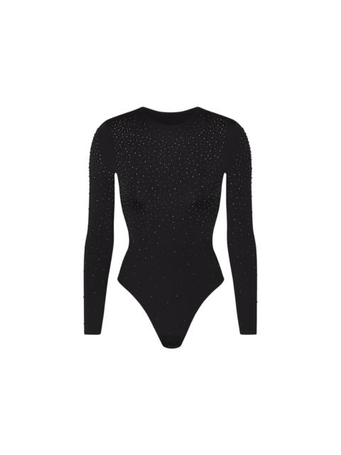 SKIMS x Swarovski Jelly Sheer Long Sleeve Crew Neck Bodysuit Onyx