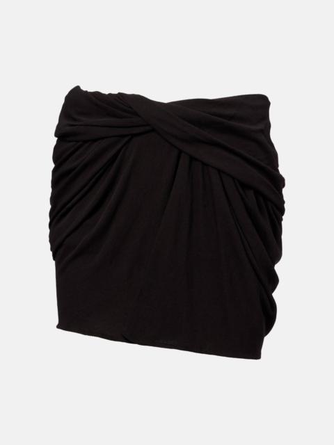 Gathered cotton-blend jersey miniskirt