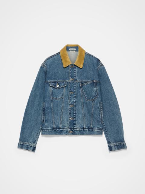 CORDUROY COLLAR DENIM JACKET IN MID-BLUE