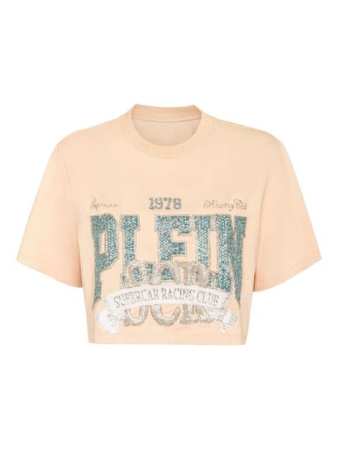Vintage-print cropped T-shirt