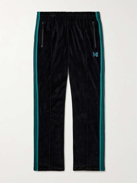 Webbing-Trimmed Logo-Embroidered Cotton-Blend Velour Track Pants