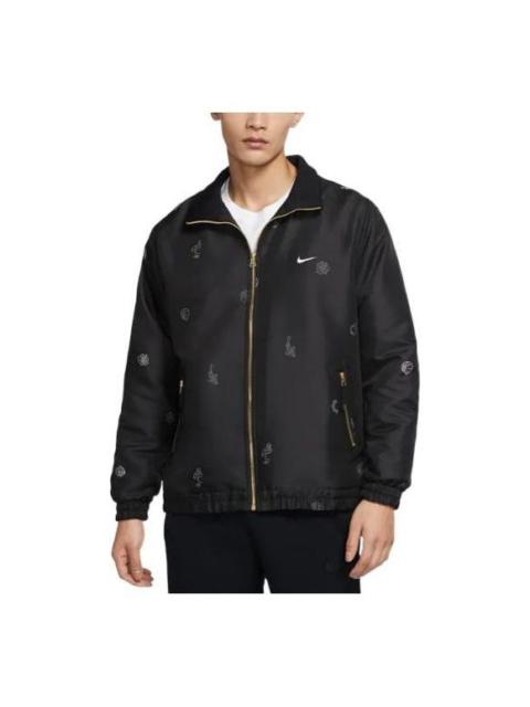 Nike Premium Pattern Printing lapel Long Sleeves Jacket Black DH7439-010