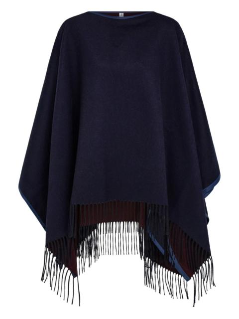 leather trim fringed cashmere cape