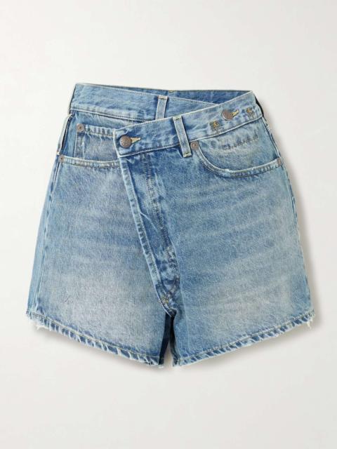 Crossover asymmetric denim shorts Mid denim