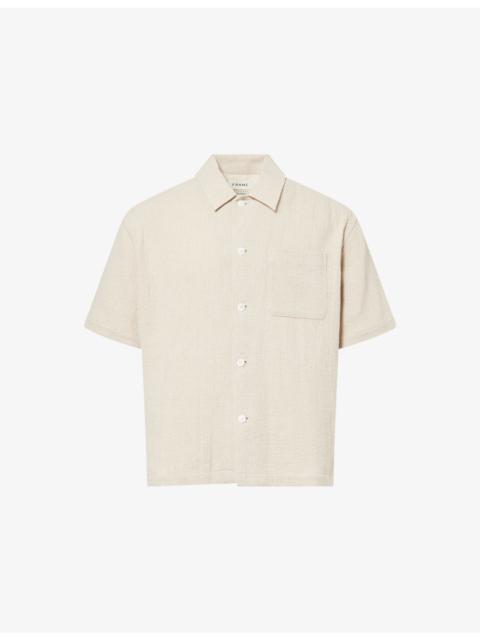 Open Weave Short-Sleeves Cotton-Blend Shirt