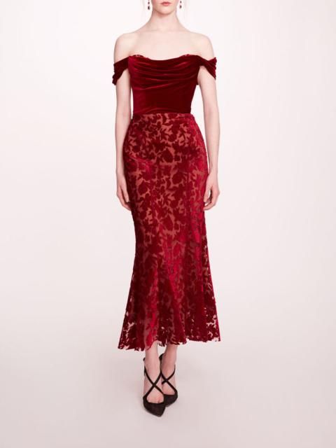 VELVET CUTWORK MIDI DRESS