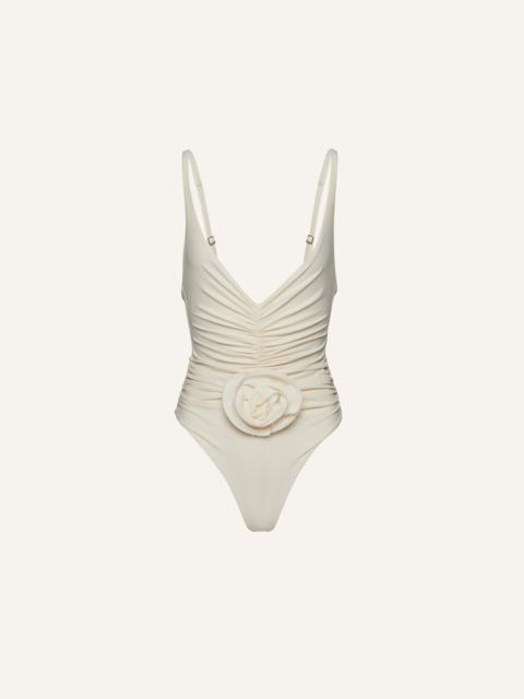Ruched flower swimsuit in cream